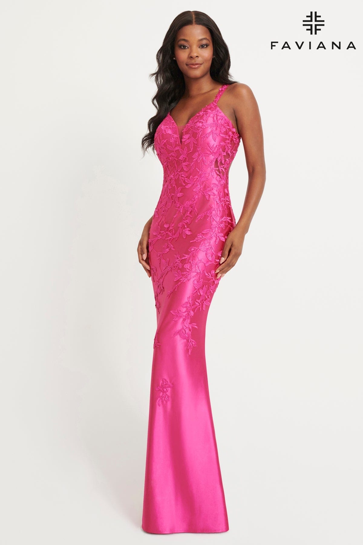 Faviana 11082 Prom Long Fitted Lace Applique Formal Dress