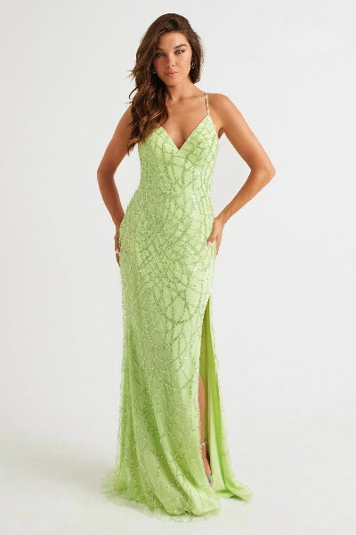 Faviana 11084 Long Prom Beaded Slit Formal Dress