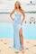 Prom Dresses Long Prom Beaded Slit Formal Dress Light Blue