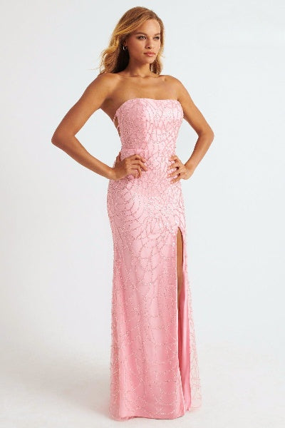 Prom Dresses Beaded Applique Long Formal Lace Prom Dress Light Pink