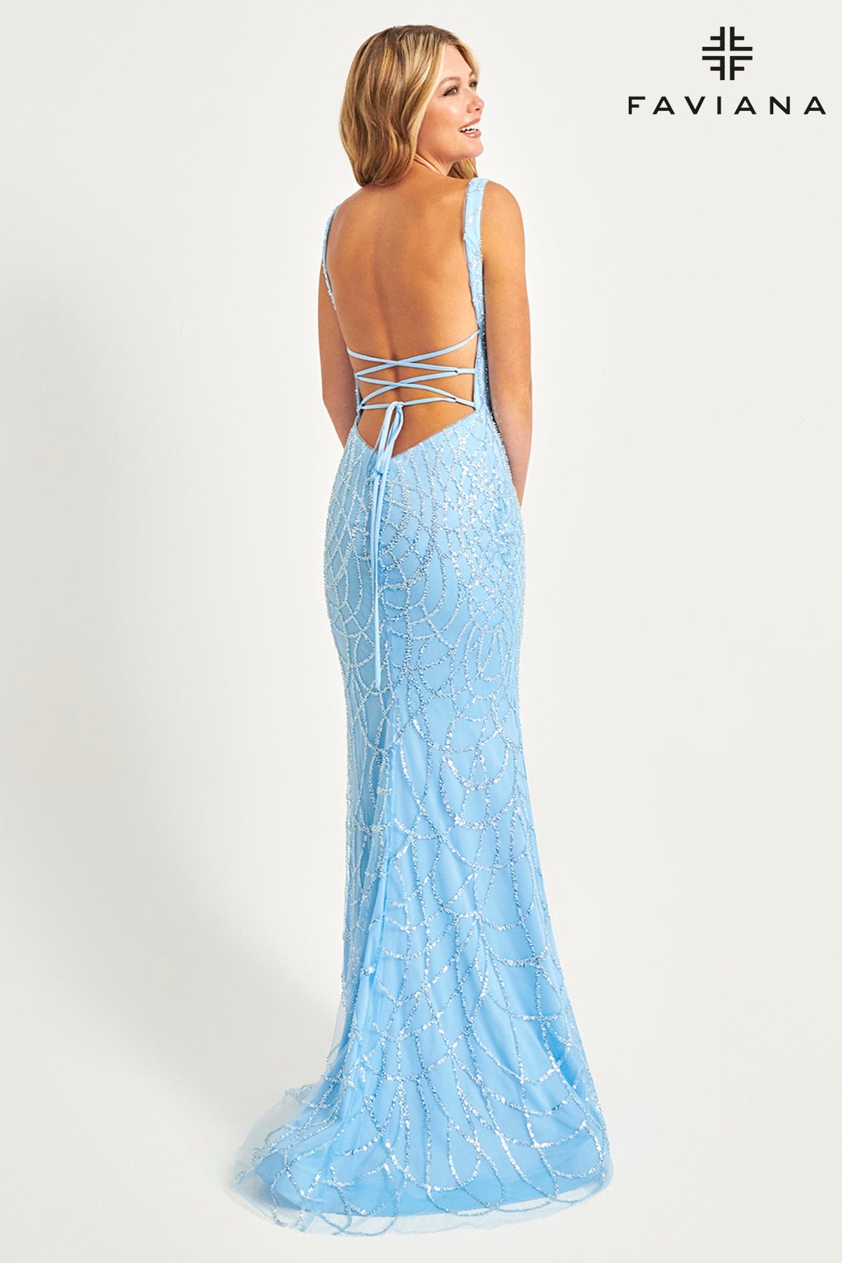 Faviana 11086 Long Formal Beaded Applique Prom Dress