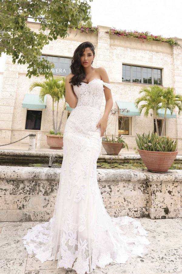 Primavera Couture 11104 Long Off Shoulder Sweetheart Wedding Gown