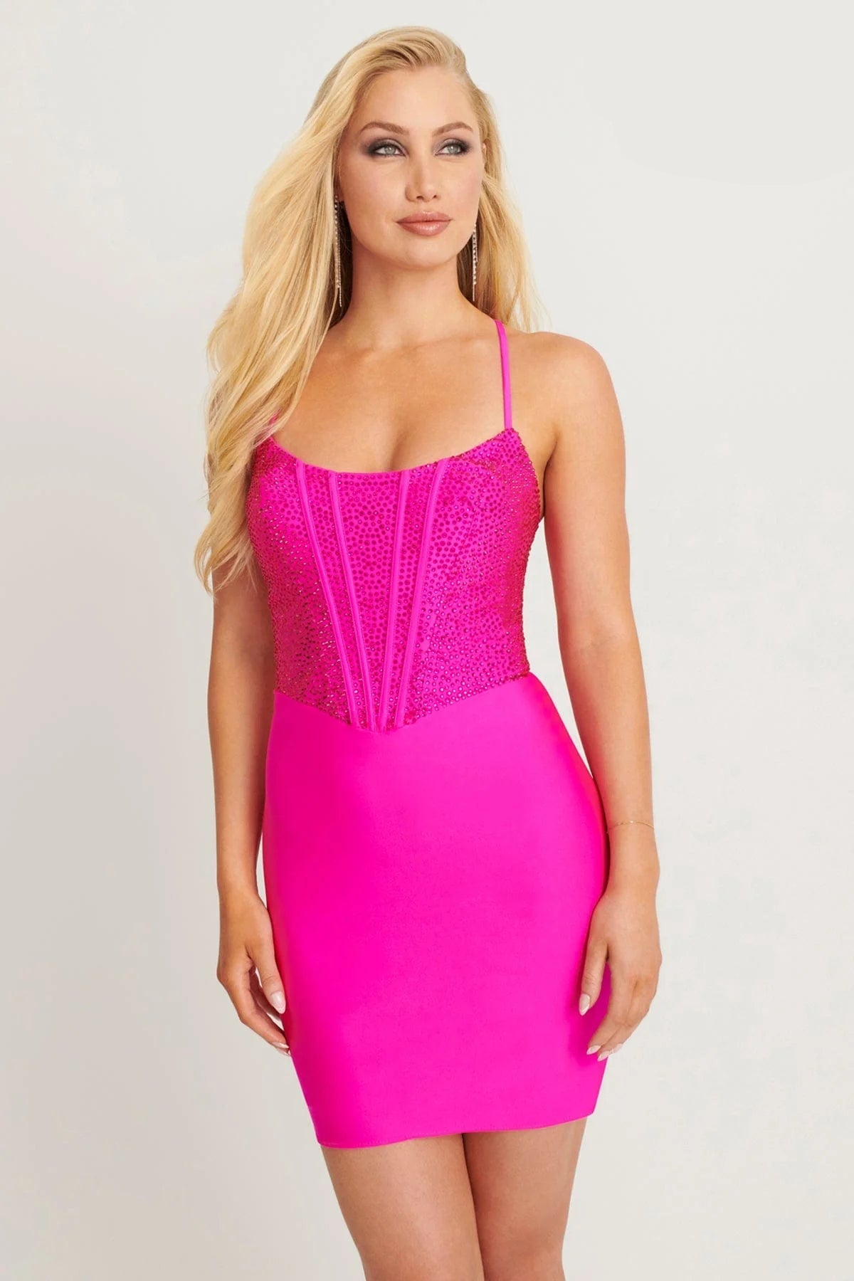 Homecoming Dresses Short Fitted Beaded Corset Mini Cocktail Dress Hot Pink