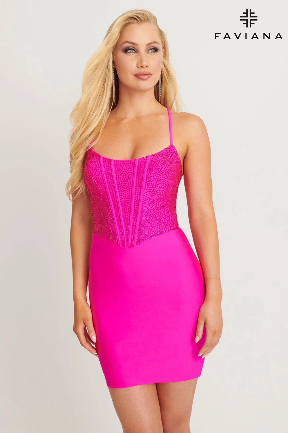 Faviana 11109 Short Fitted Beaded Corset Mini Cocktail Dress