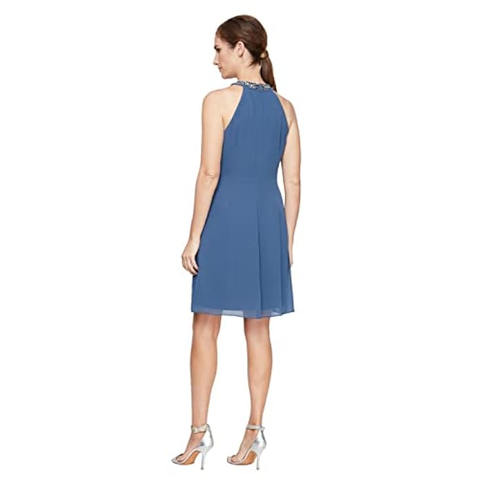 Cocktail Dresses Short Beaded Ruffle Cocktail Dress Wedgewood