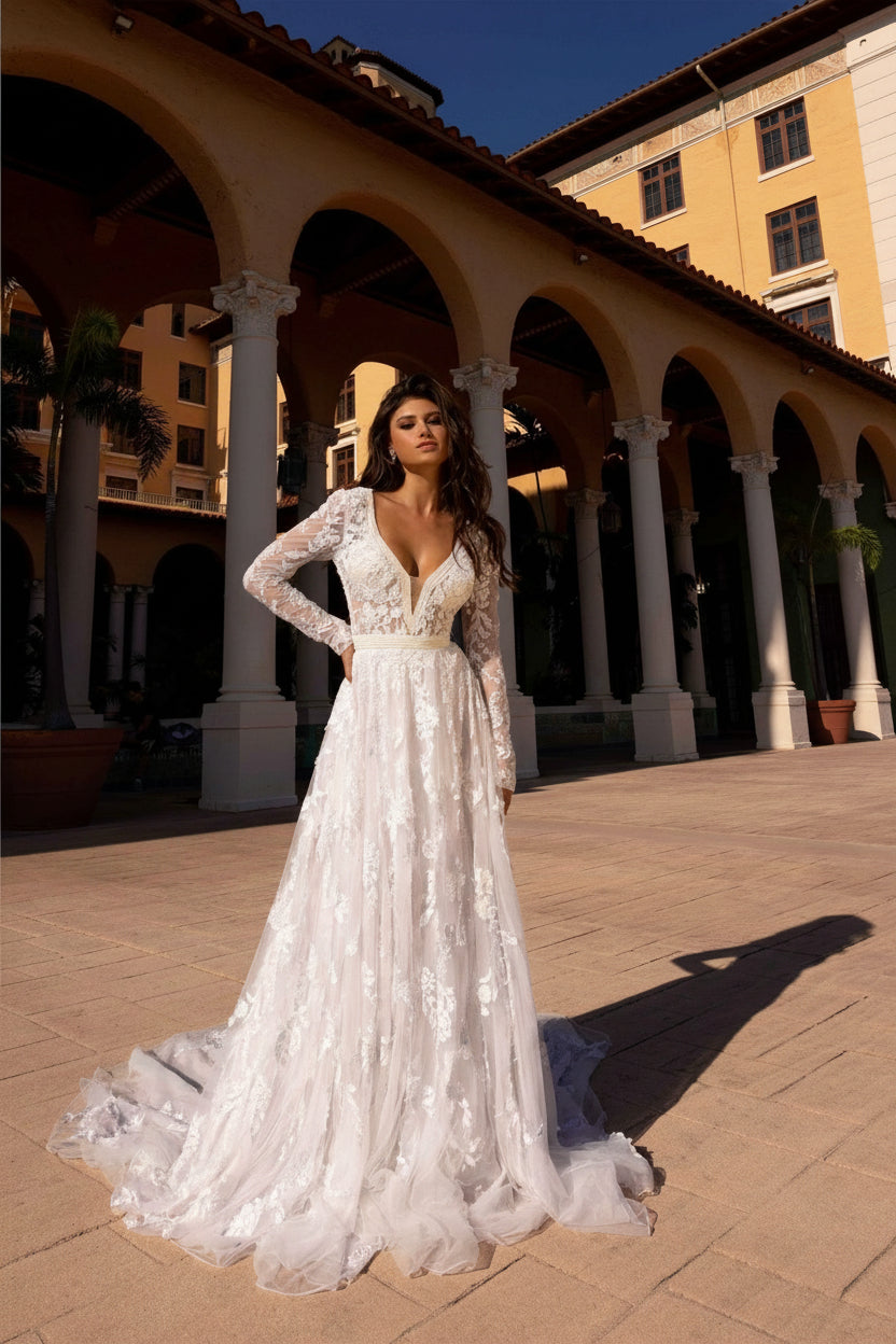 Wedding Dresses Long Sleeve A Line Wedding Dress Ivory