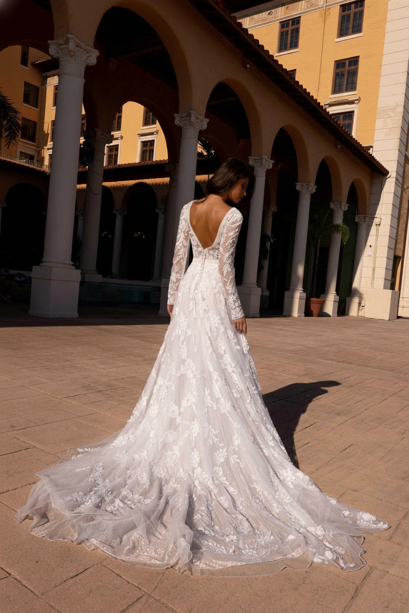 Wedding Dresses Long Sleeve A Line Wedding Dress Ivory