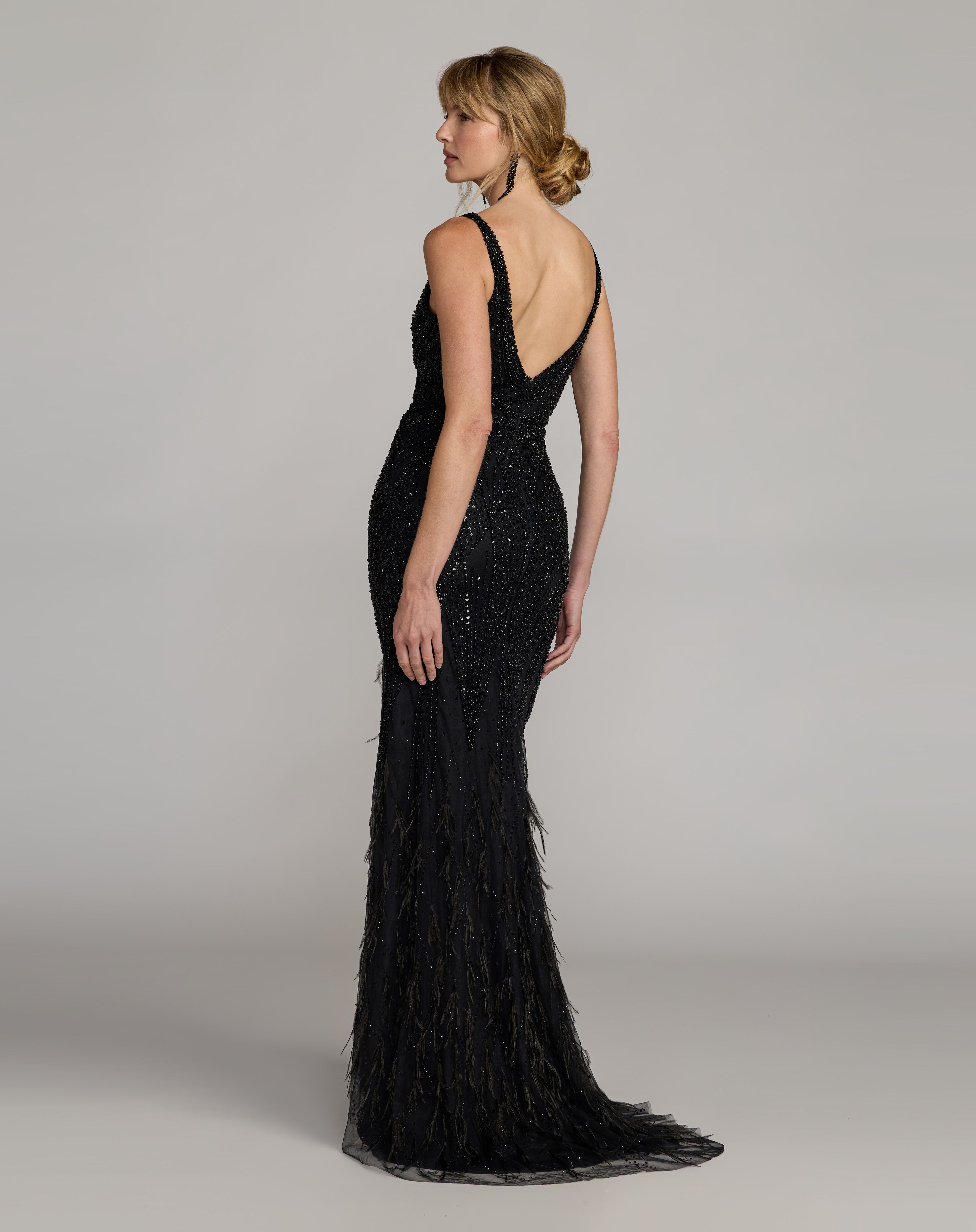 Prom Dresses Long Beaded Feather Formal Prom Dress Black