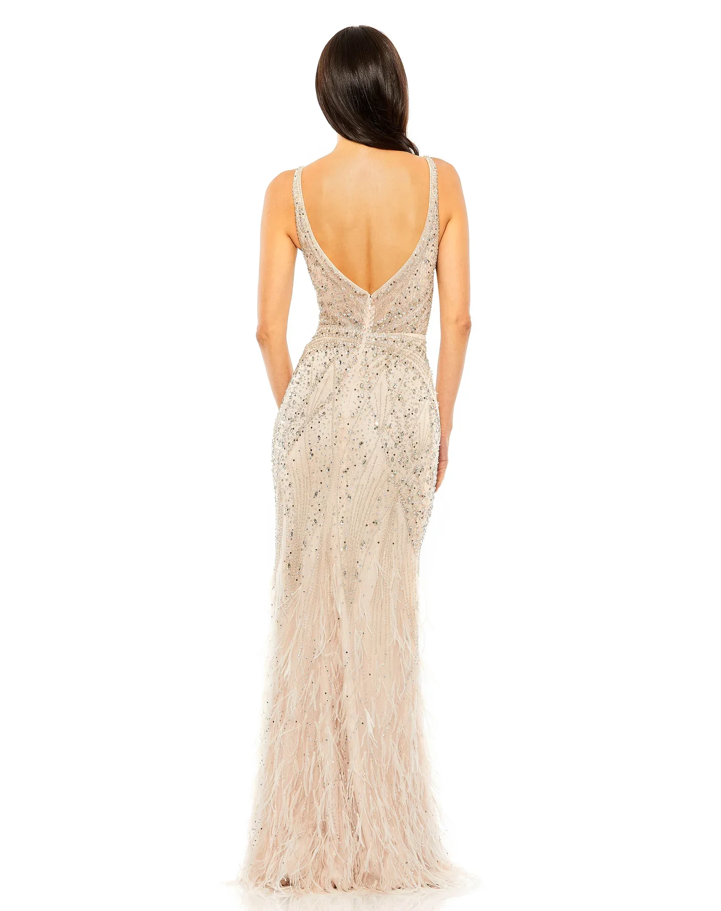 Mac Duggal 11120 Long Beaded Formal Prom Feather Dress