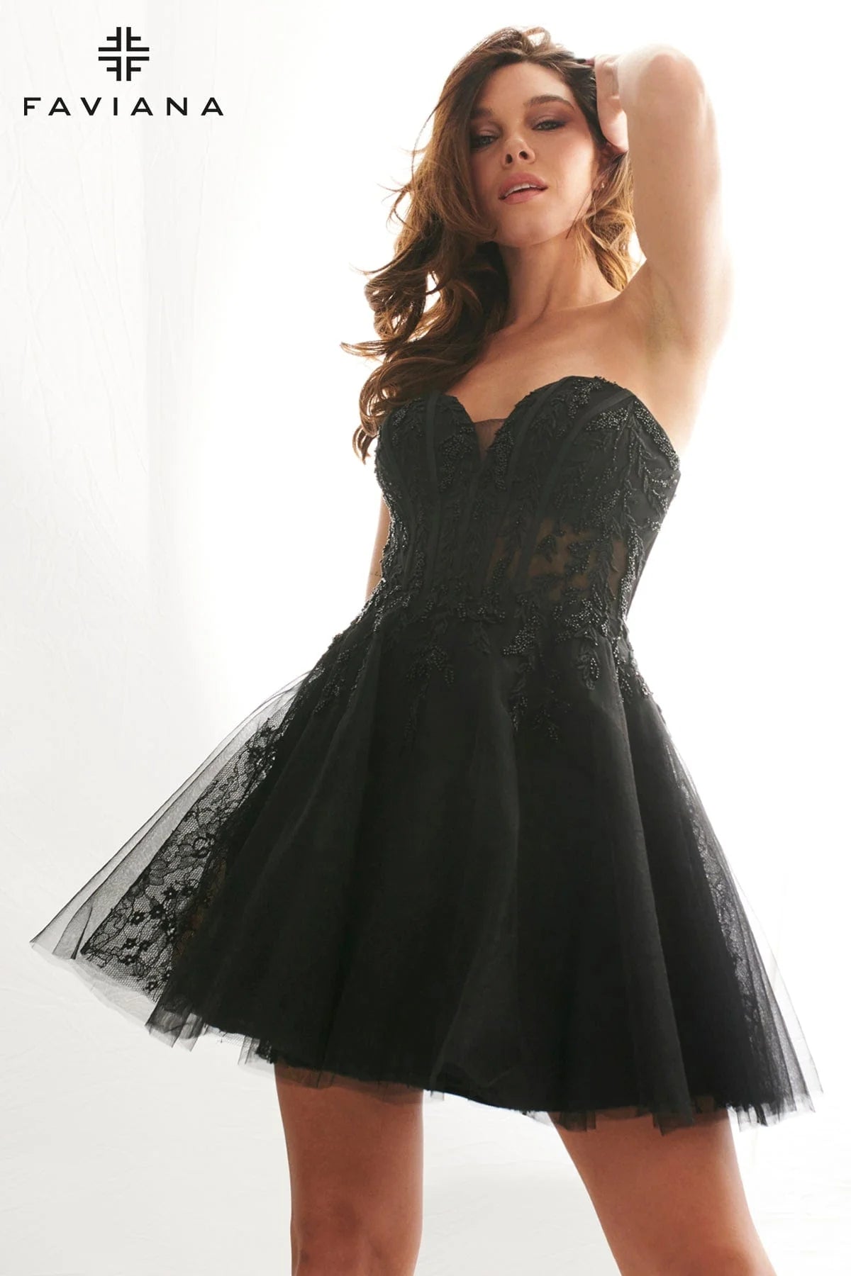 Faviana 11120 Short Homecoming A Line Lace Cocktail Dress