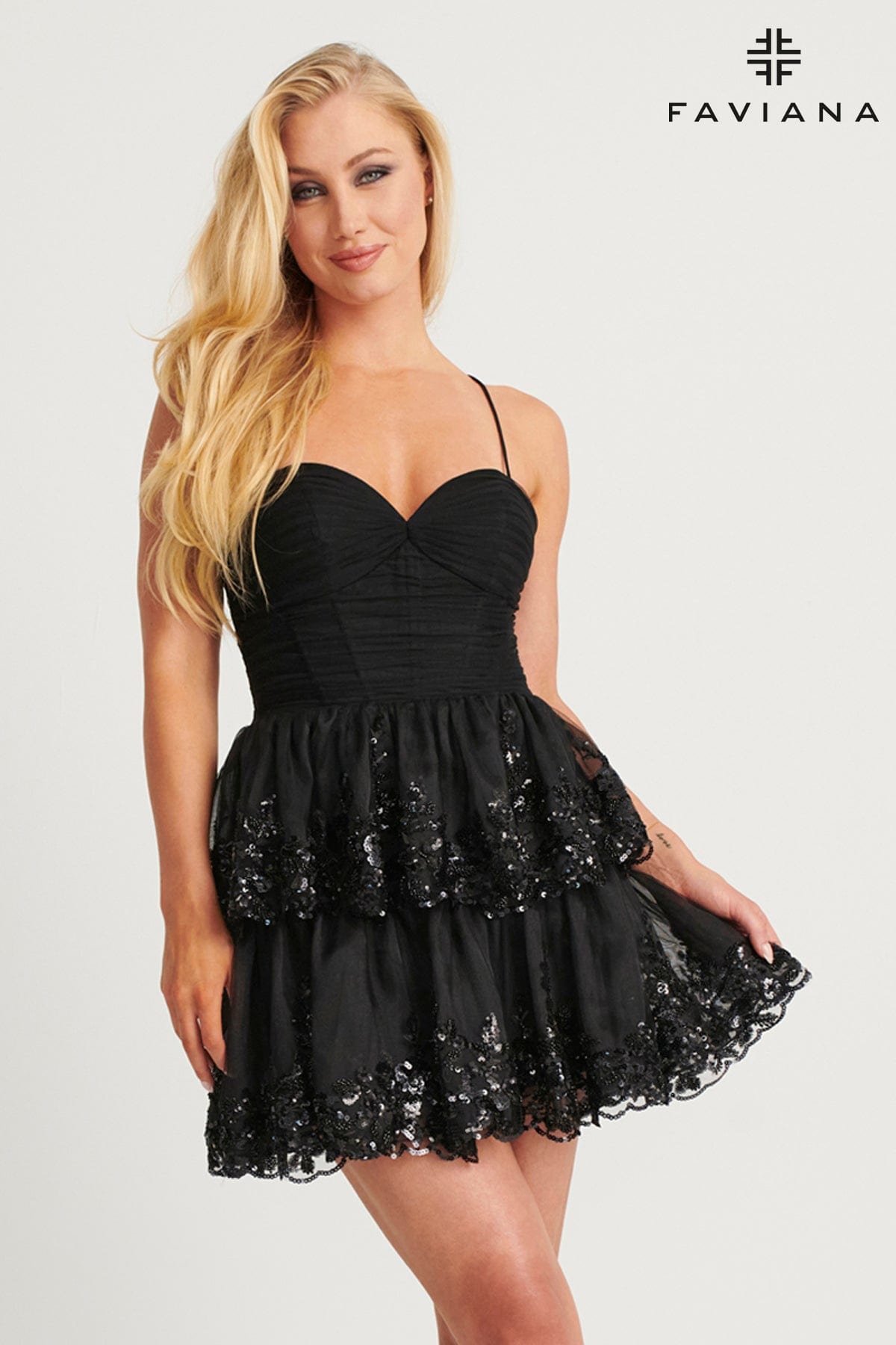 Faviana 11121 Homecoming Short Beaded Tiered Cocktail Dress