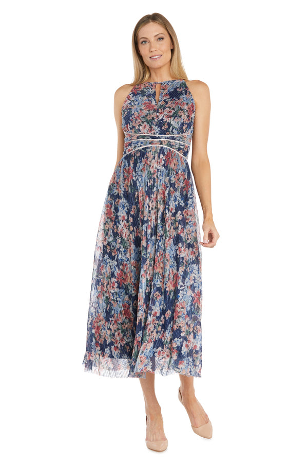 Floral Print Metallic Formal Dress Tea Length R&M Richards 1112