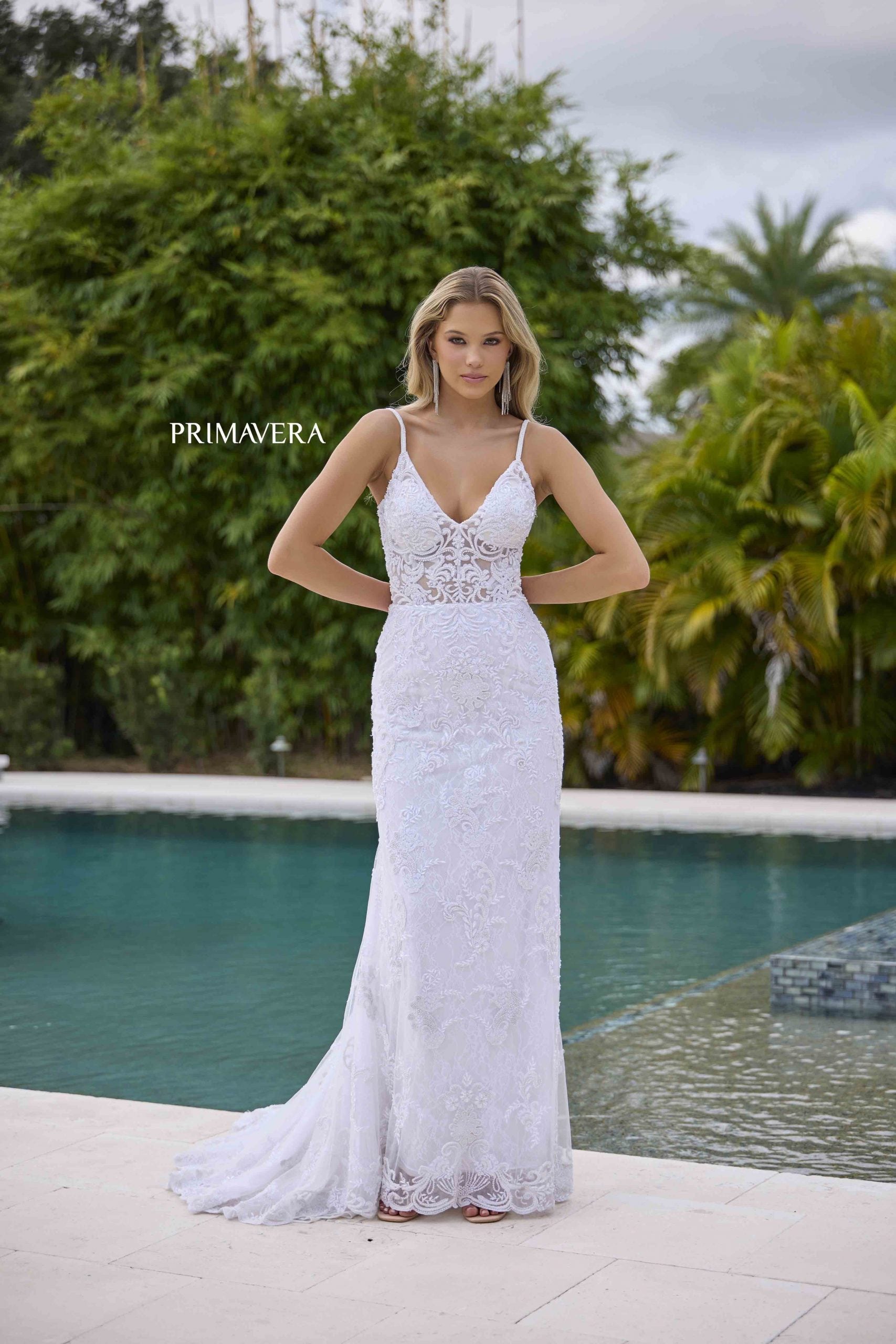 Wedding Dresses A Line Long Lace Bridal Wedding Dress Primavera Couture 11143 Ivory