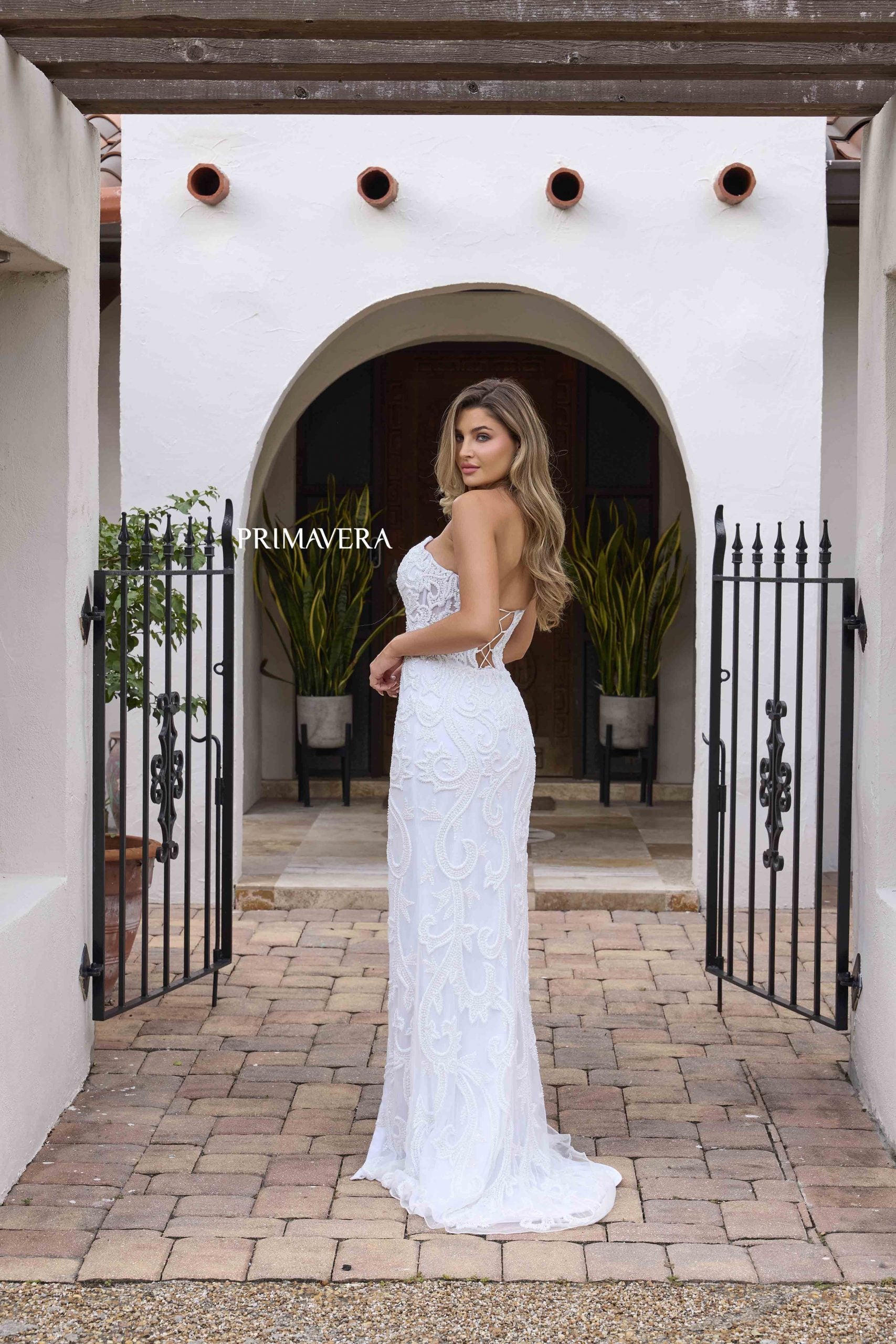 Wedding Dresses Beaded Long A Line Bridal Wedding Dress Primavera Couture 11145 Ivory