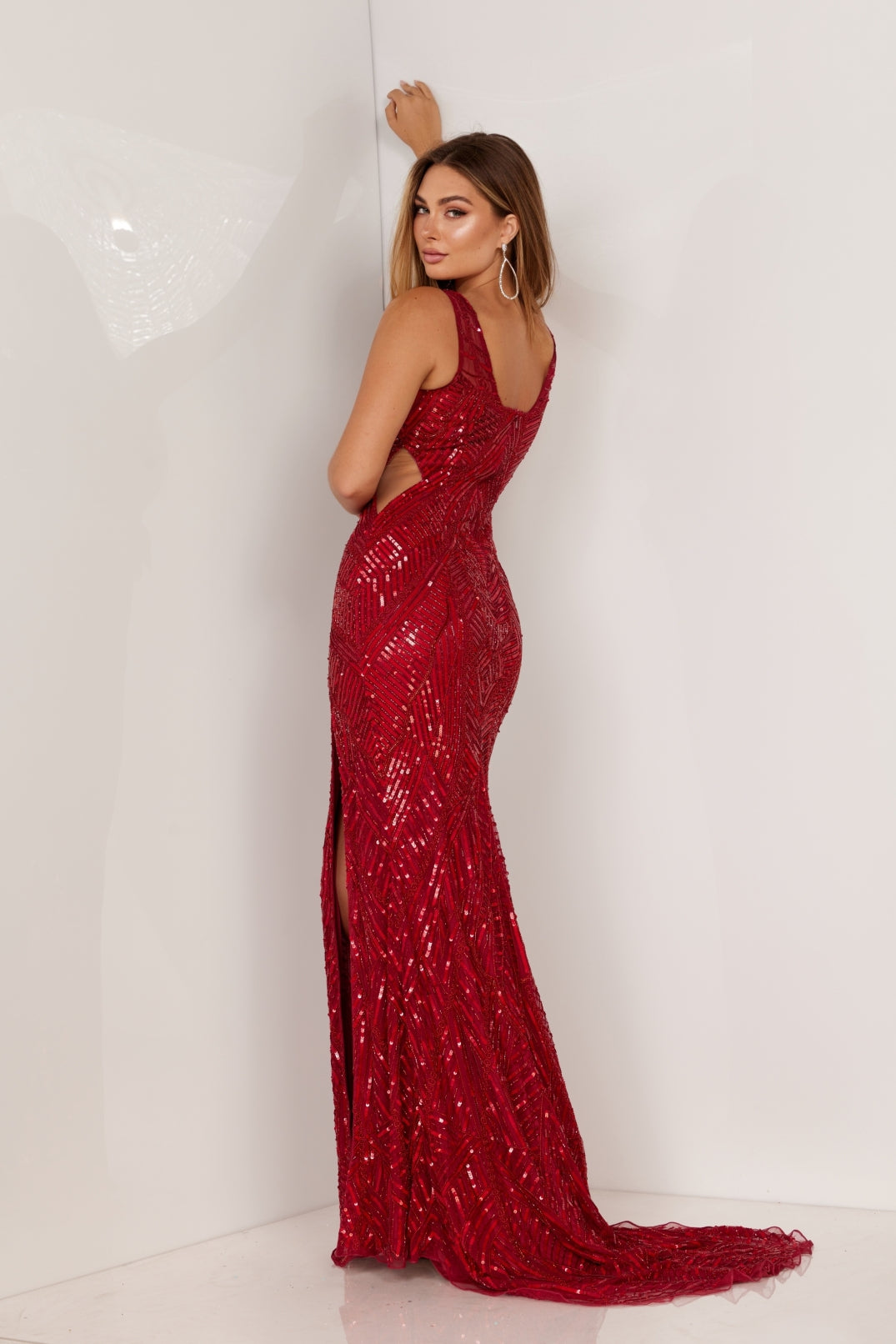 Prom Dresses Long Prom Formal Sequin Dress Cherry Red