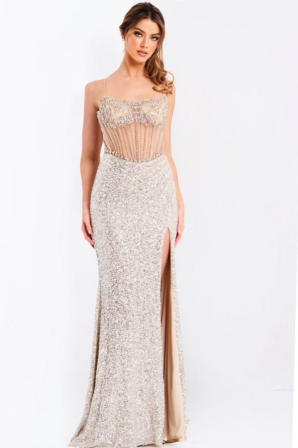 Sequin Illusion Sweetheart Floor-Length Sheath Prom Dress Jovani 49611