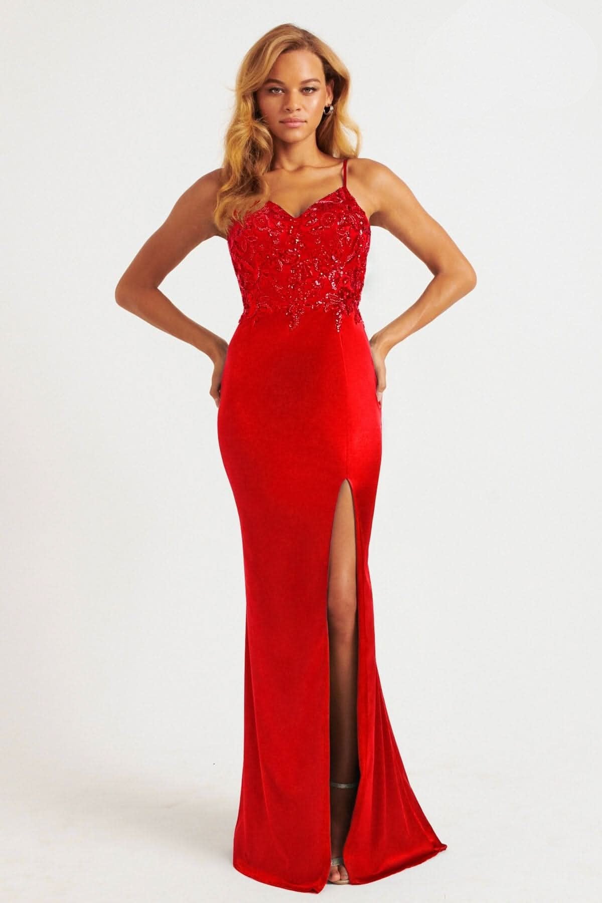 Prom Dresses Long Prom Slit Formal Sequin Dress Red