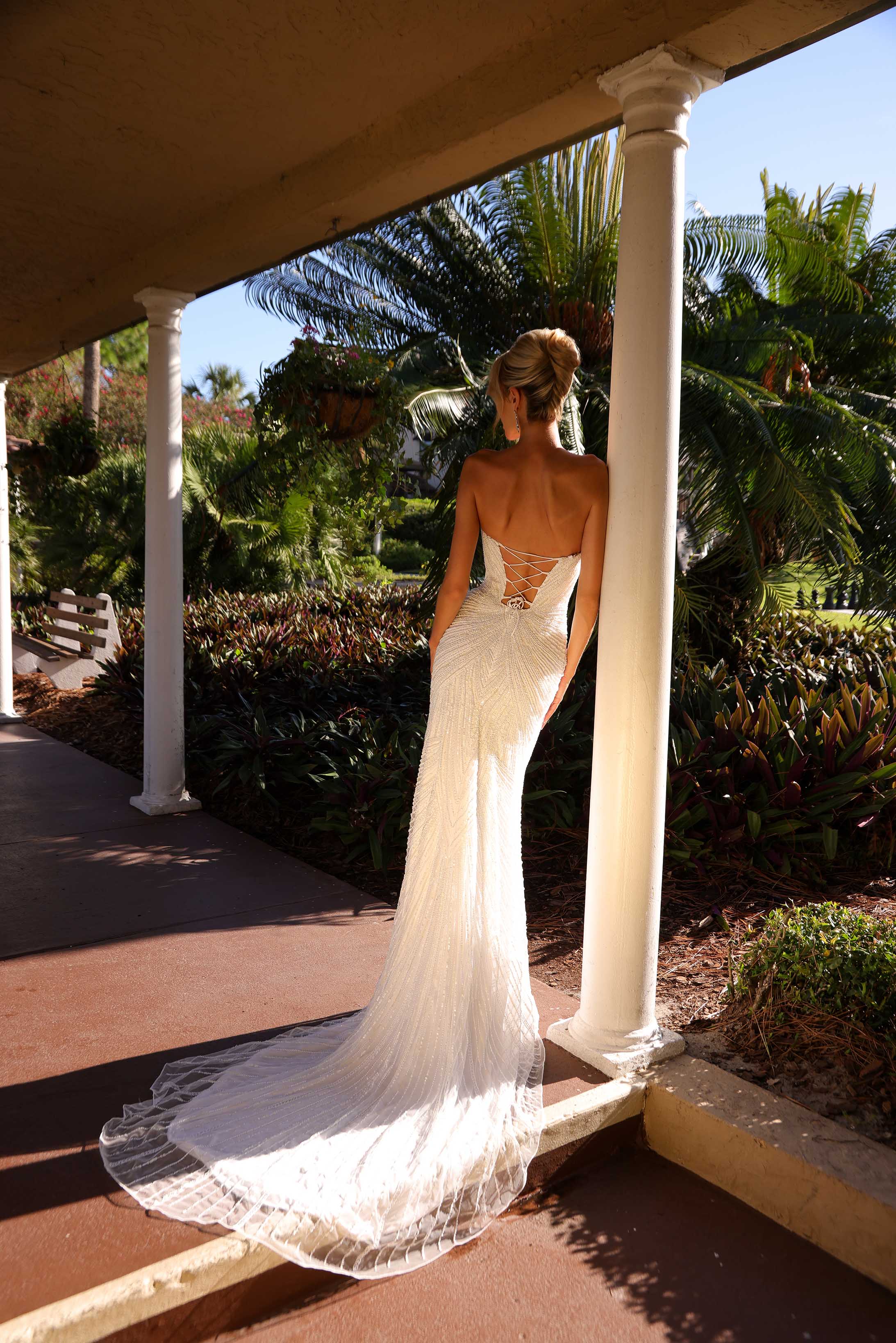 Wedding Dresses Long Beaded Slit Lace Bridal Wedding Dress Primavera Couture 11202 Ivory