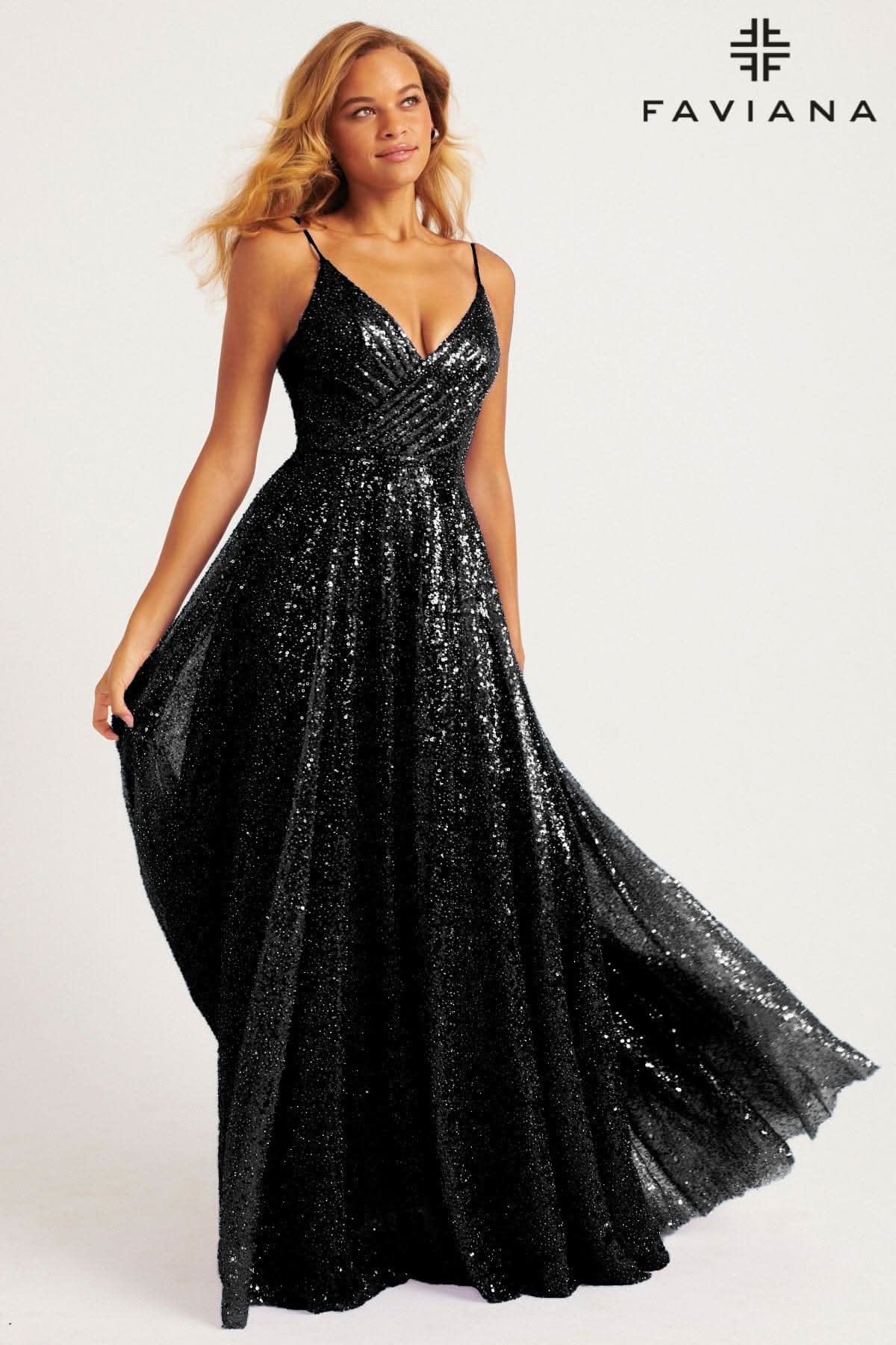 Faviana 11203 Prom A Line Long Formal Sequin Pocket Dress