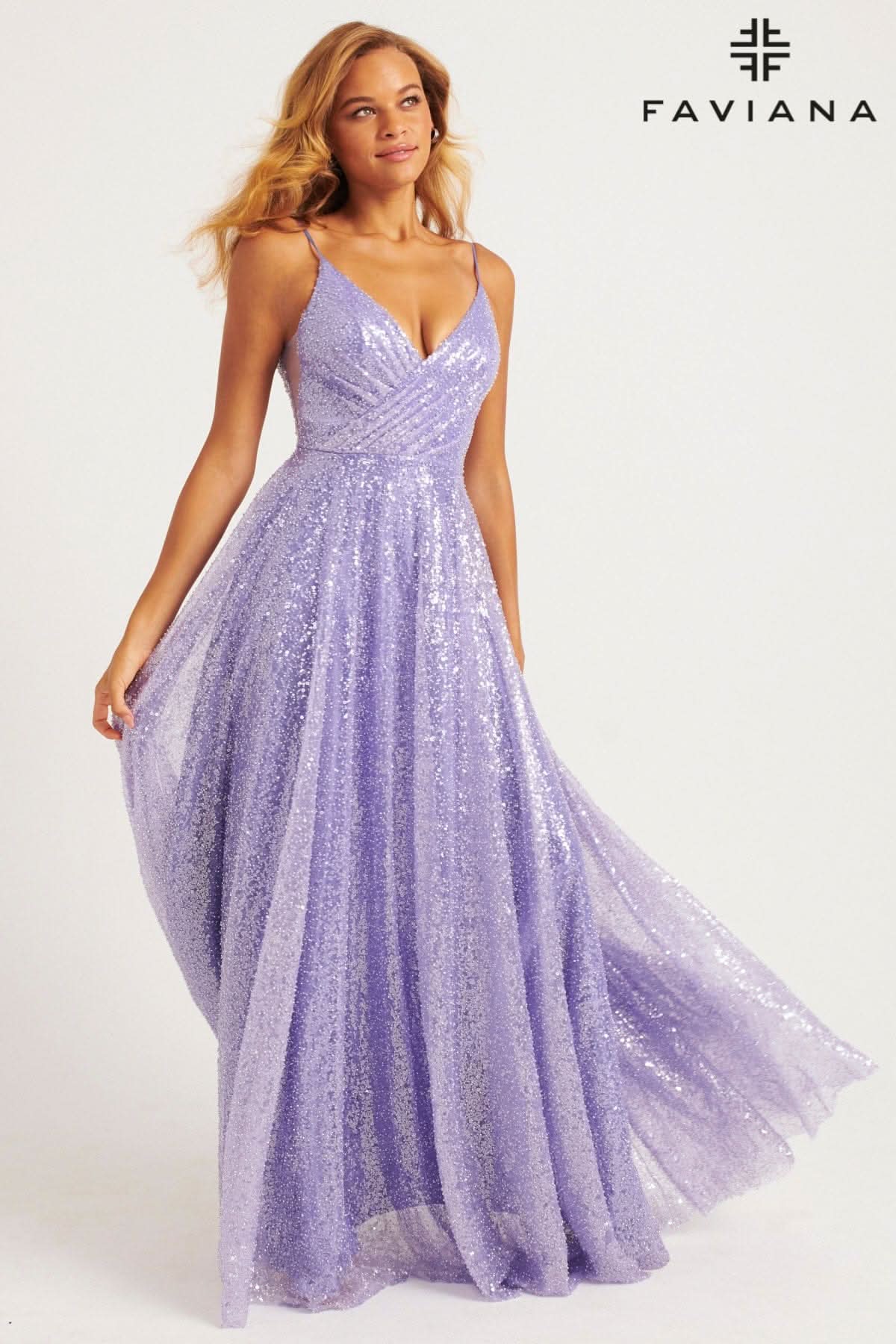 Faviana 11203 Prom A Line Long Formal Sequin Pocket Dress
