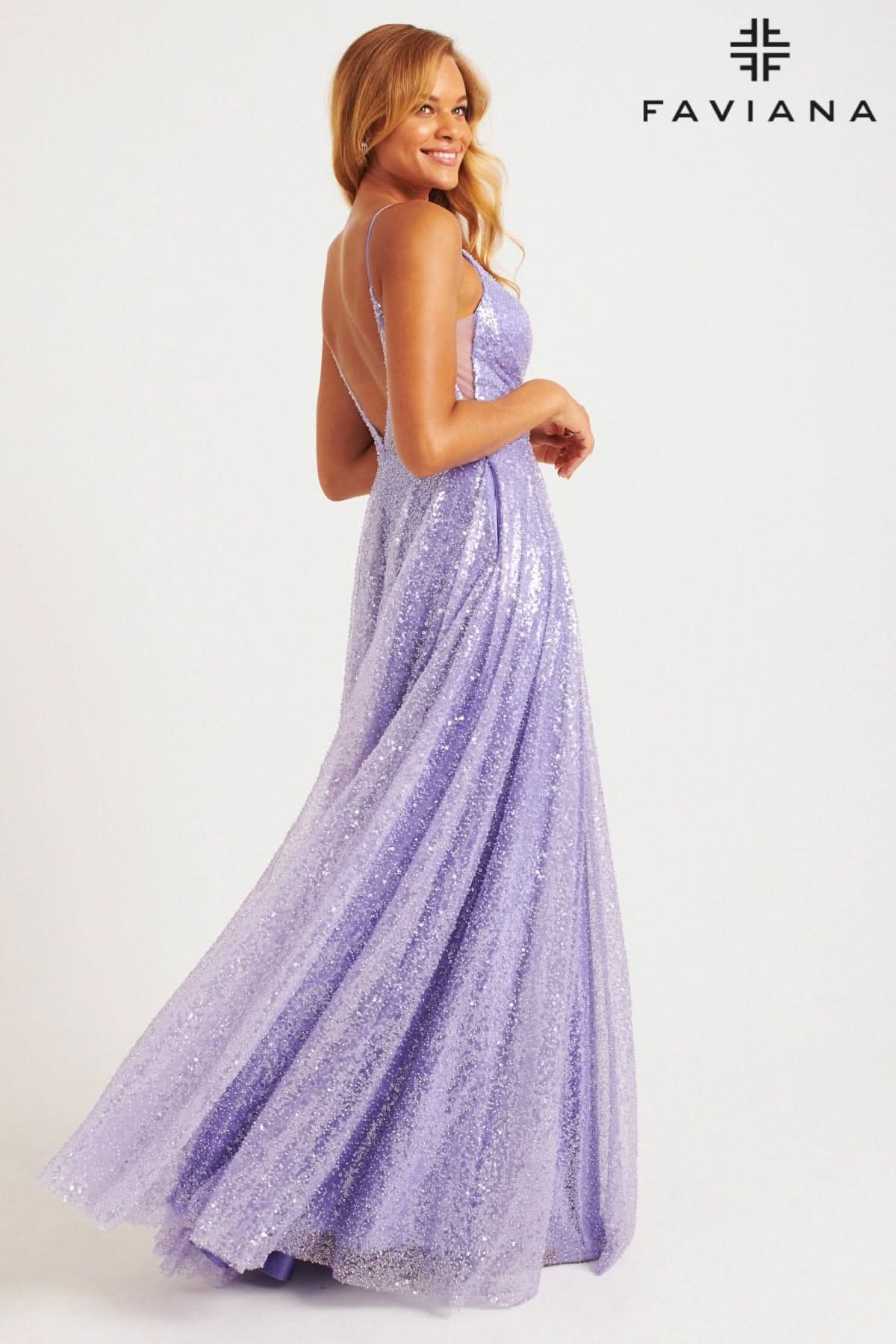 Faviana 11203 Prom A Line Long Formal Sequin Pocket Dress