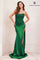 Prom Dresses Long Slit Formal Beaded Applique Prom Dress Dark Emerald