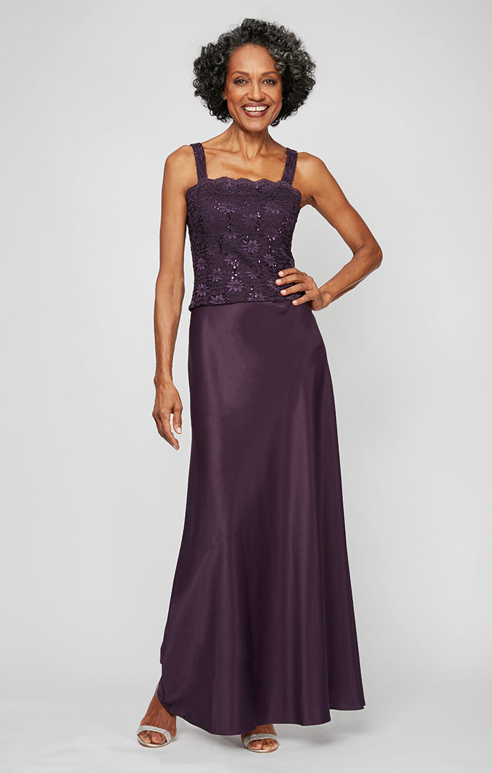 Mother of the Bride Dresses A Line Long Mother of the Bride Sequin Lace Jacket Dress Eggplant