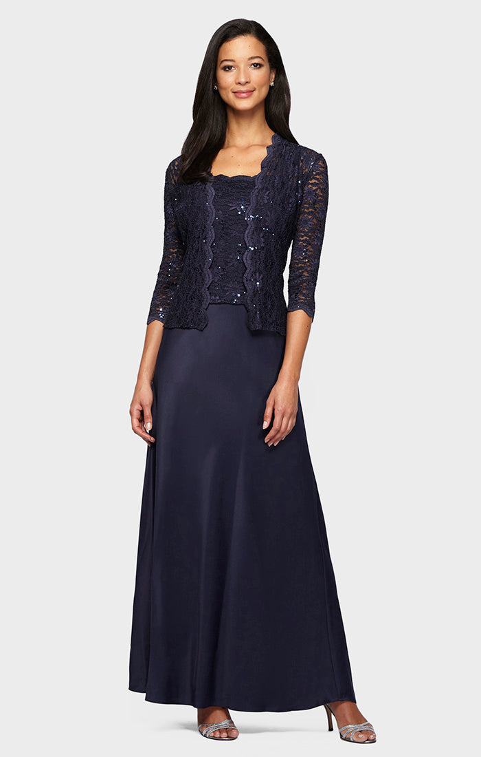 Alex Evenings 1121198 A Line Long Mother of the Bride Sequin Lace Jacket Dress