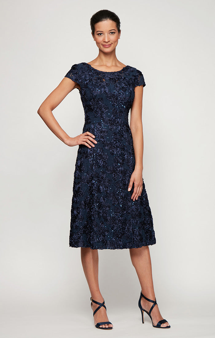 Alex Evenings 1121570 Short Cocktail Lace Tea Length Sequin Dress