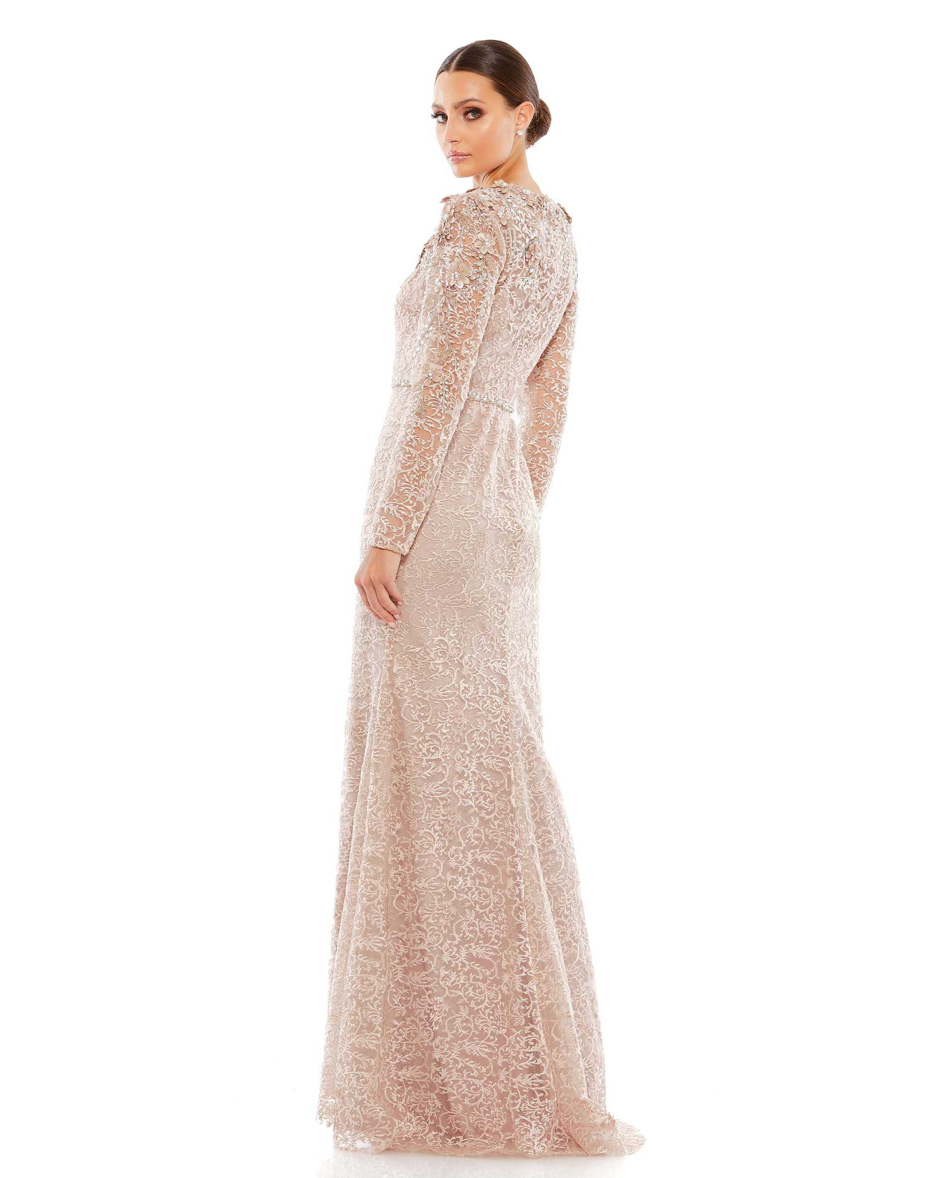 Mac Duggal 11217 Long Sleeve Floral Beaded Formal Prom Dress