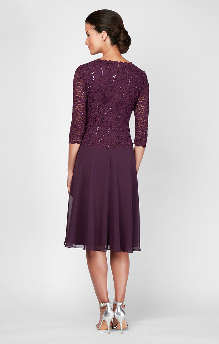 Alex Evenings 2121796 Short Mother of the Bride Petite Lace Tea Length Two Piece Dress