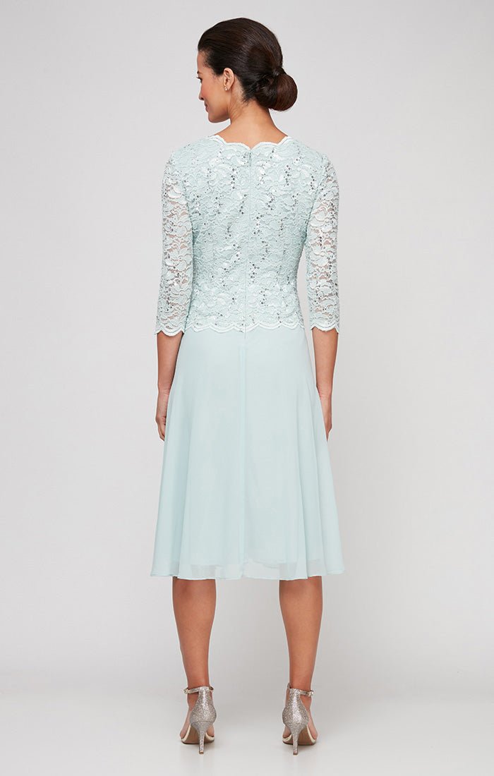 Alex Evenings 2121796 Short Mother of the Bride Petite Lace Tea Length Two Piece Dress