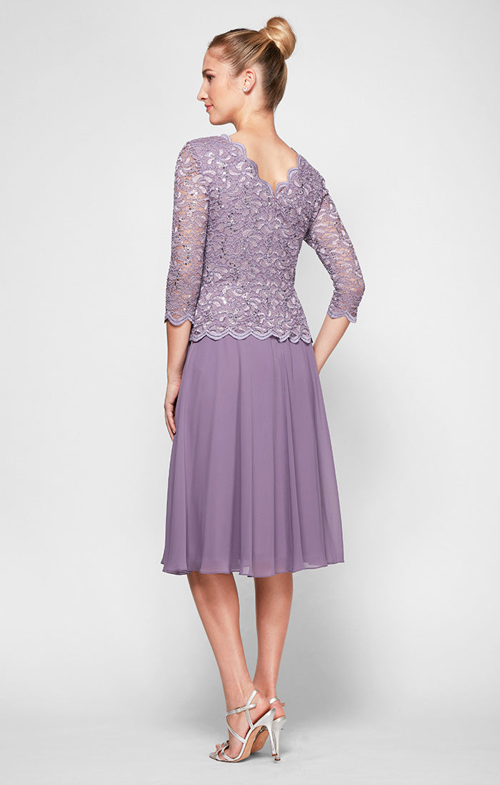 Alex Evenings 2121796 Short Mother of the Bride Petite Lace Tea Length Two Piece Dress