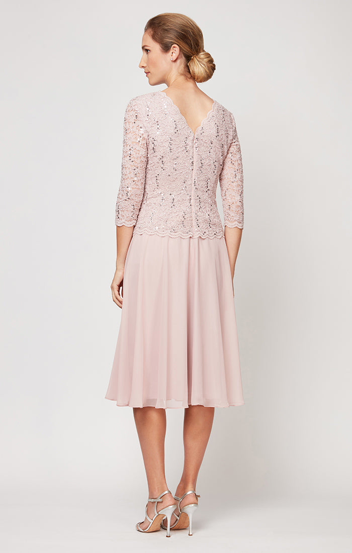 Alex Evenings 2121796 Short Mother of the Bride Petite Lace Tea Length Two Piece Dress