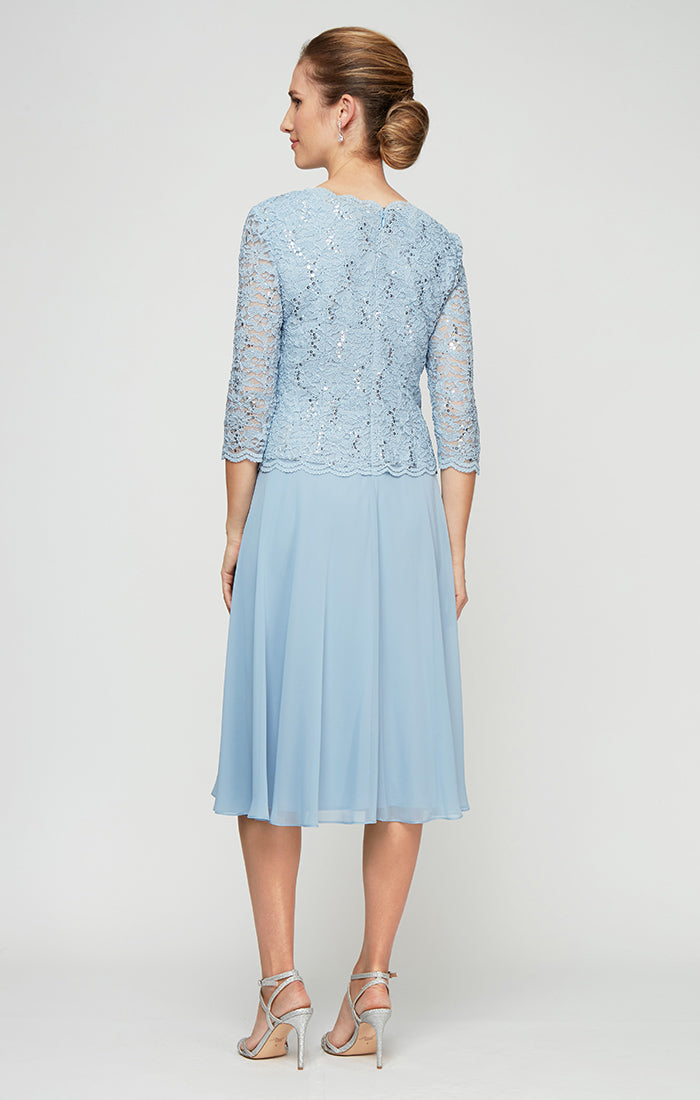 Mother of the Bride Dresses Short Mother of the Bride Petite Lace Tea Length Two Piece Dress Skyblue