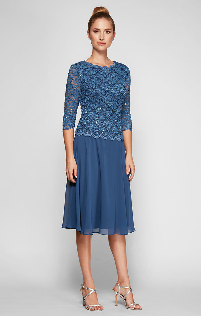Mother of the Bride Dresses Short Mother of the Bride Petite Lace Tea Length Two Piece Dress Wedgewood
