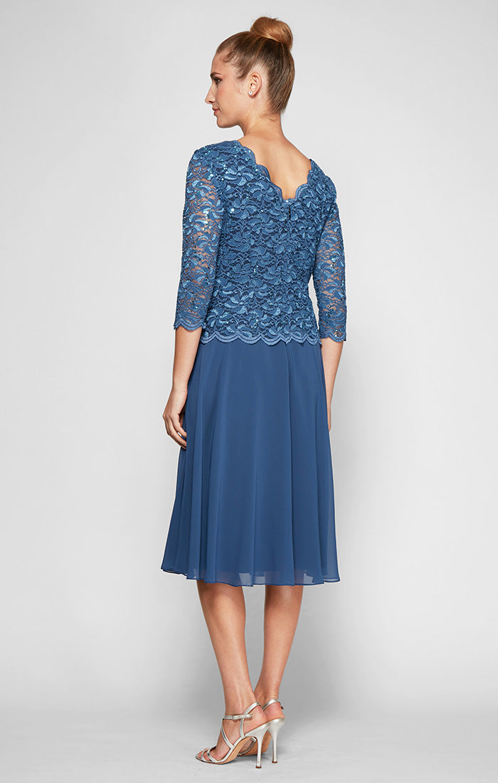 Alex Evenings 2121796 Short Mother of the Bride Petite Lace Tea Length Two Piece Dress