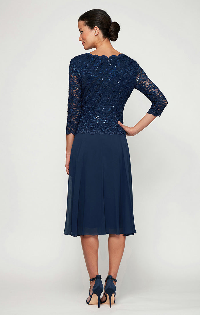 Alex Evenings 2121796 Short Mother of the Bride Petite Lace Tea Length Two Piece Dress