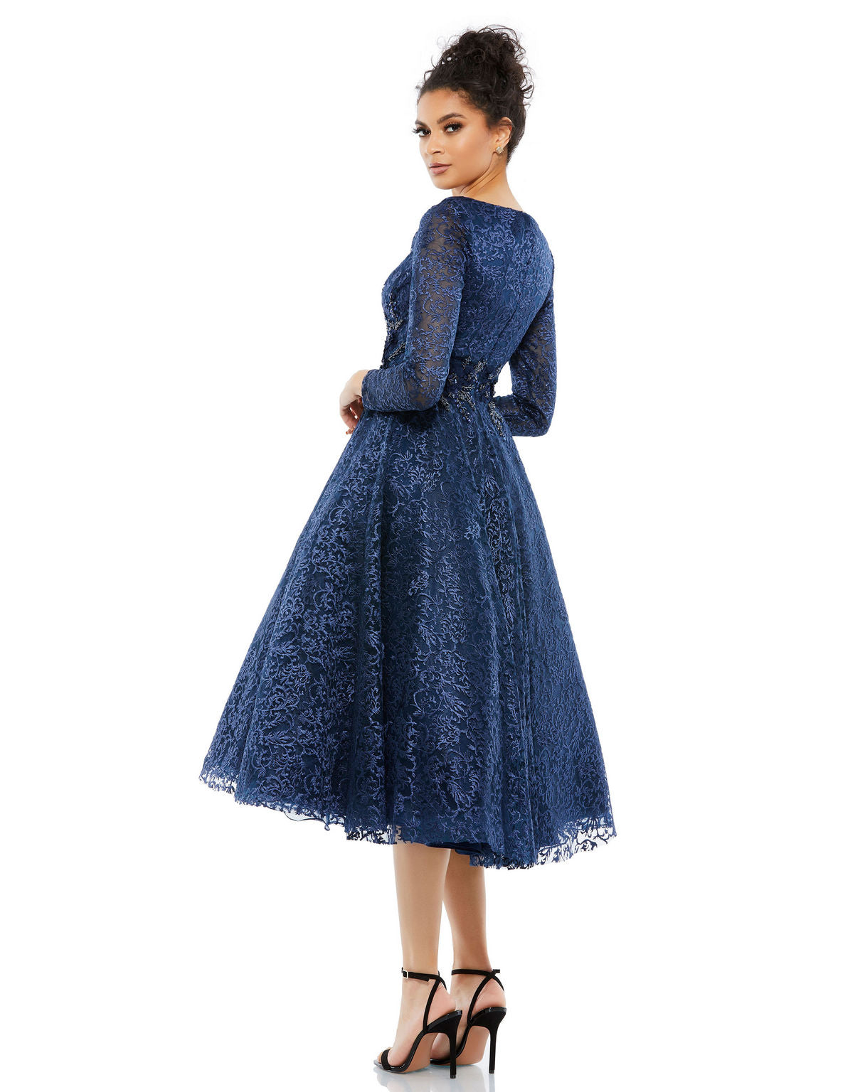 ★Mac Duggal★ Blue スパンコール付きハイネック Aラインドレス Blue High Neck Sleeveless Embellished A Line Cocktail Dress