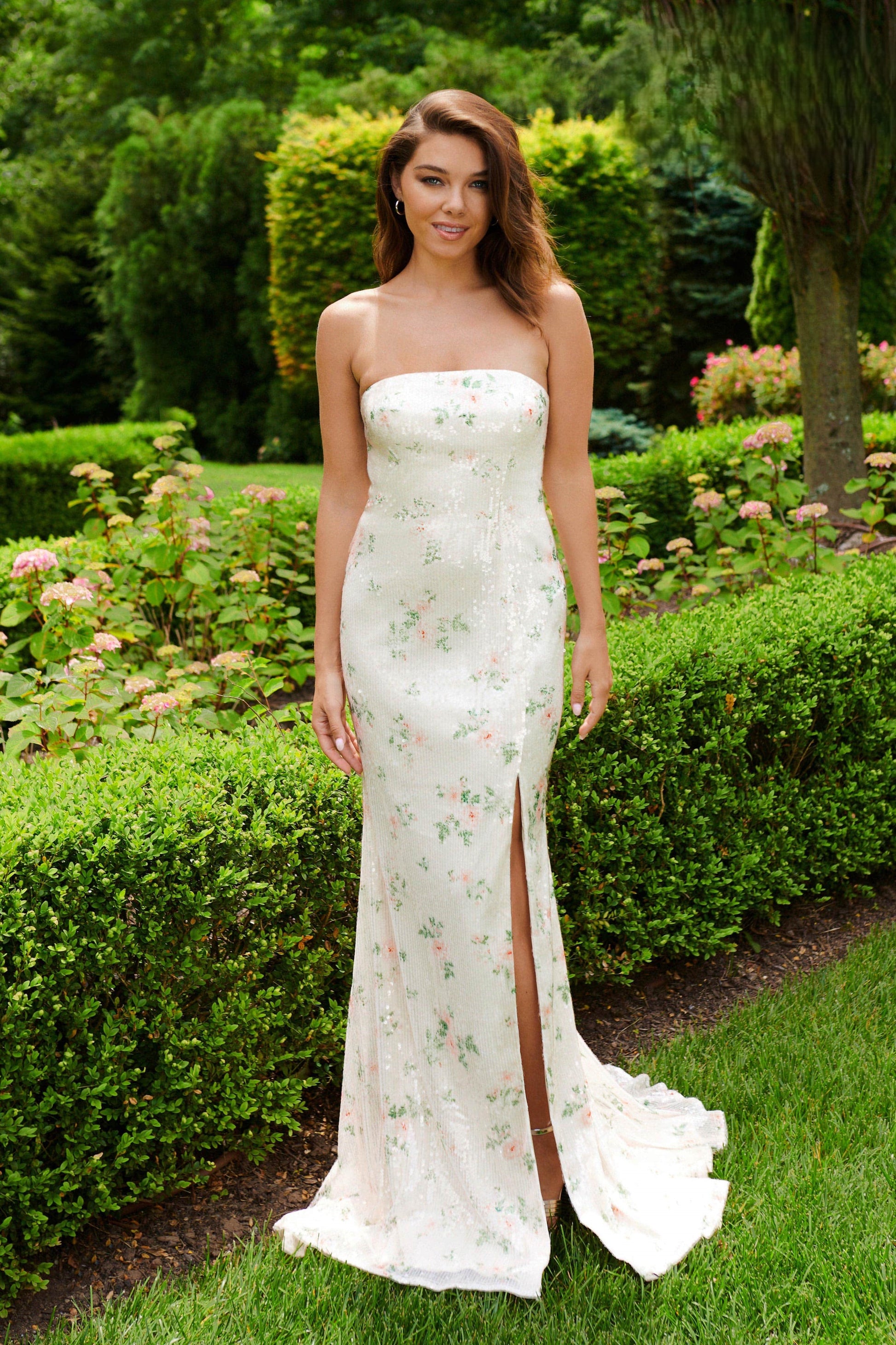 Faviana 11222 Long Formal Floral Sequin Prom Dress