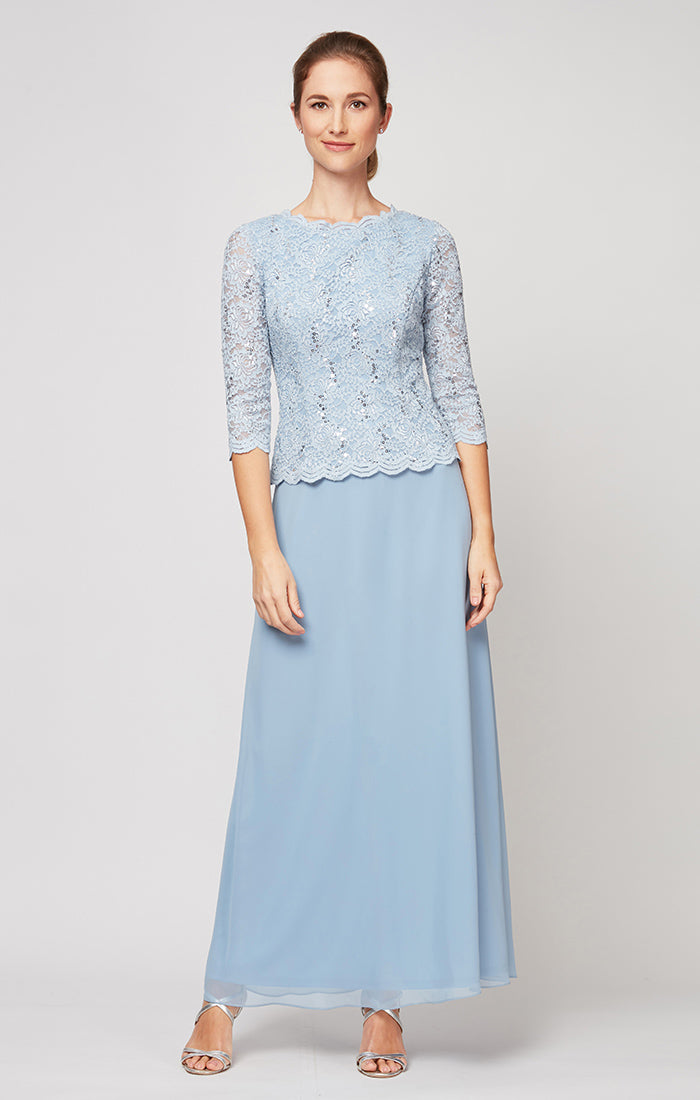 Bateau Ankle-Length Lace Mother of the Bride Dress by Alex Evenings 212318 in Sky Blue
