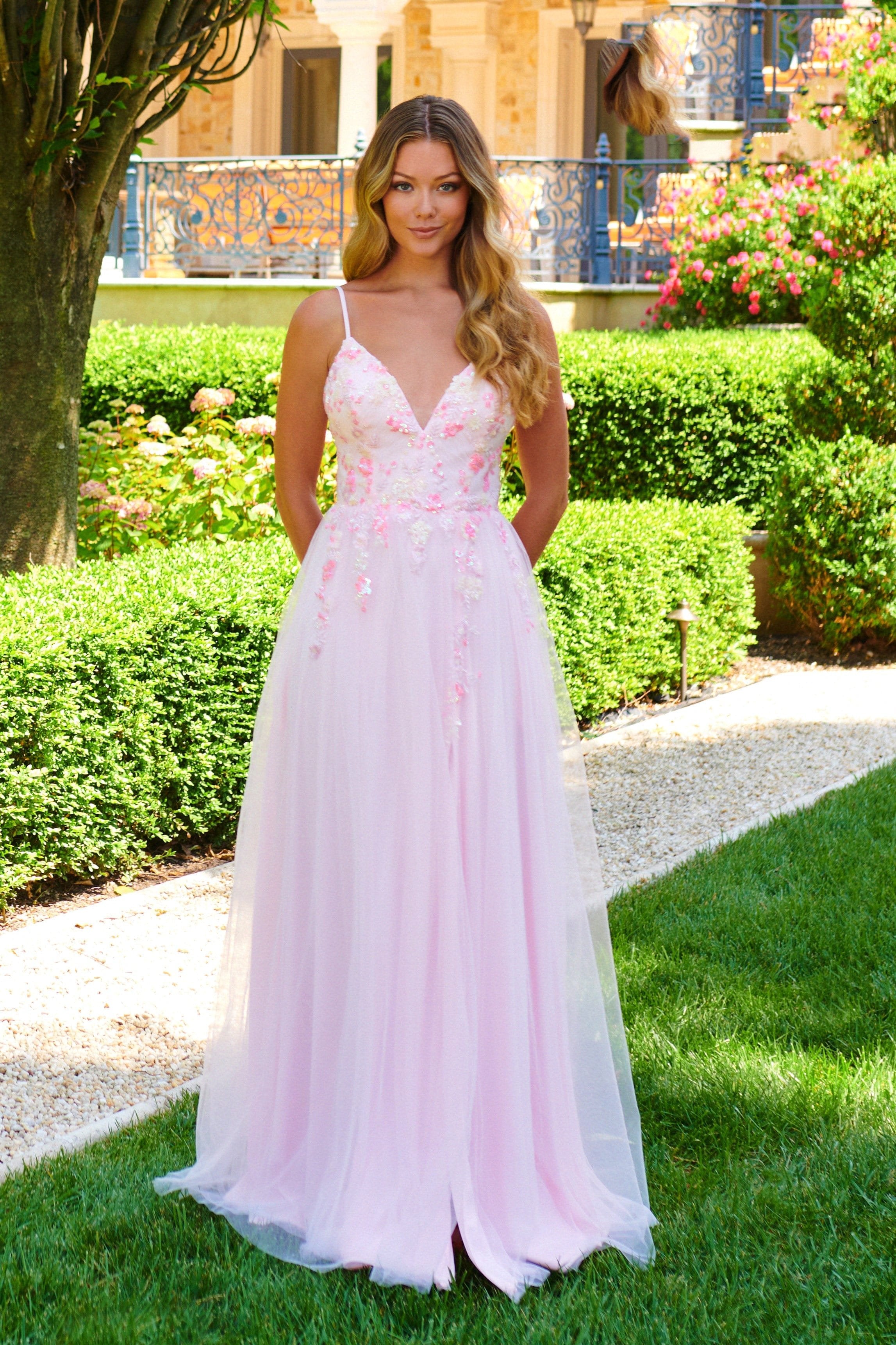Prom Dresses Beaded A Line Long Formal Prom Dress Ice Pink