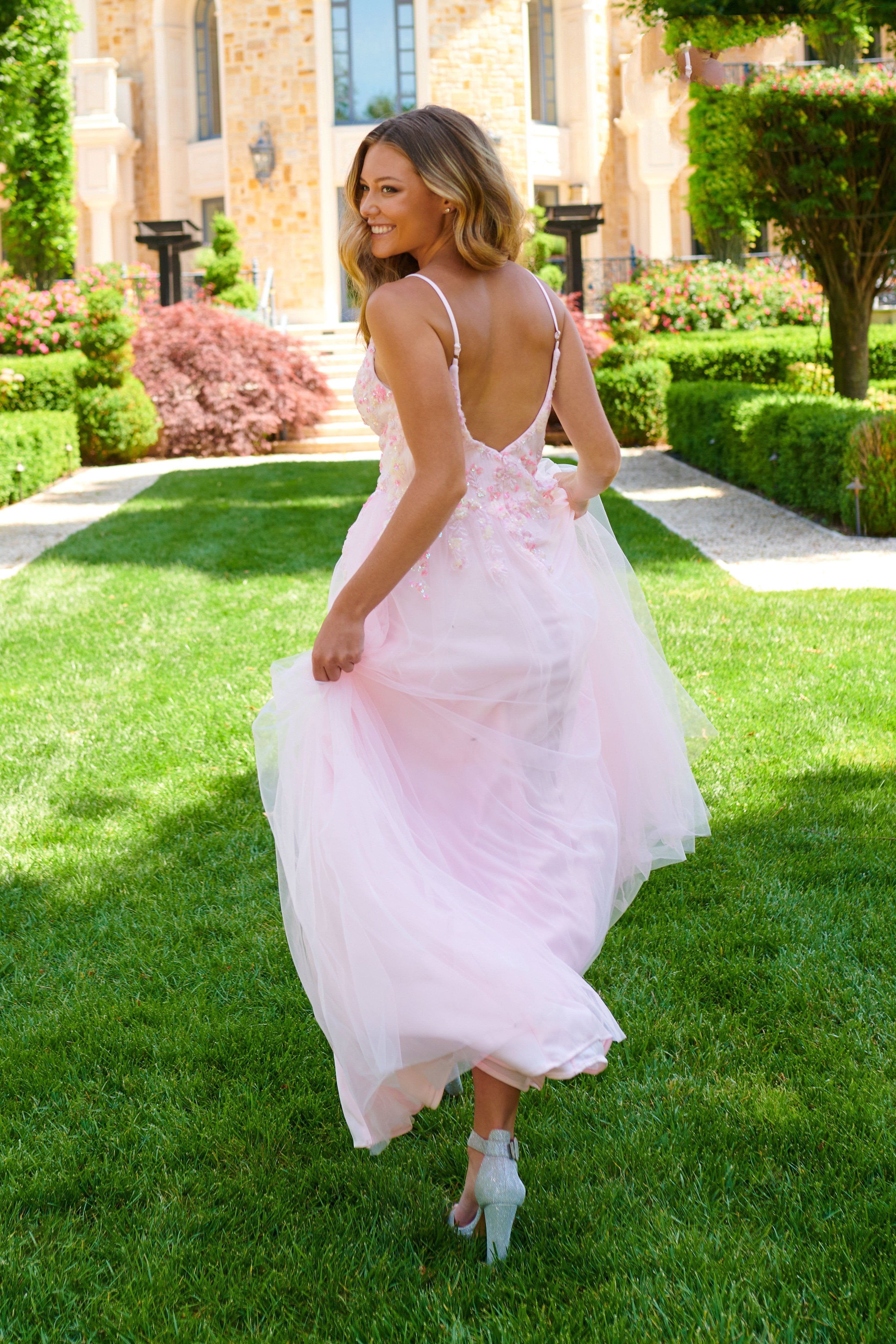 Prom Dresses Beaded A Line Long Formal Prom Dress Ice Pink