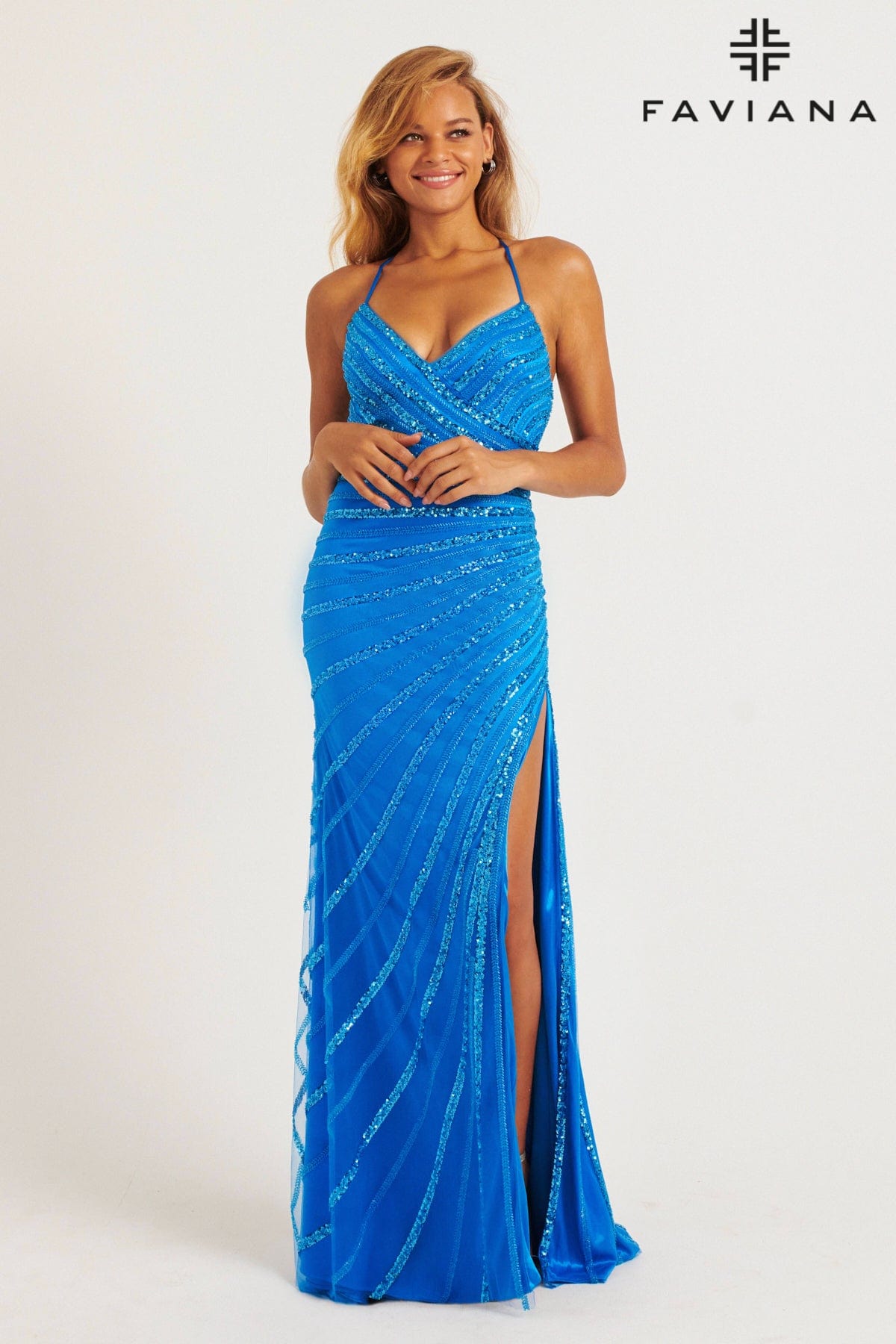 Faviana 11242 Beaded Long Slit Formal Fitted Prom Dress