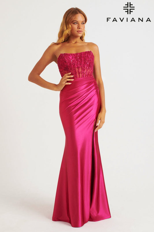 Prom Dresses Long Beaded Corset Fitted Formal Prom Dress Raspberry
