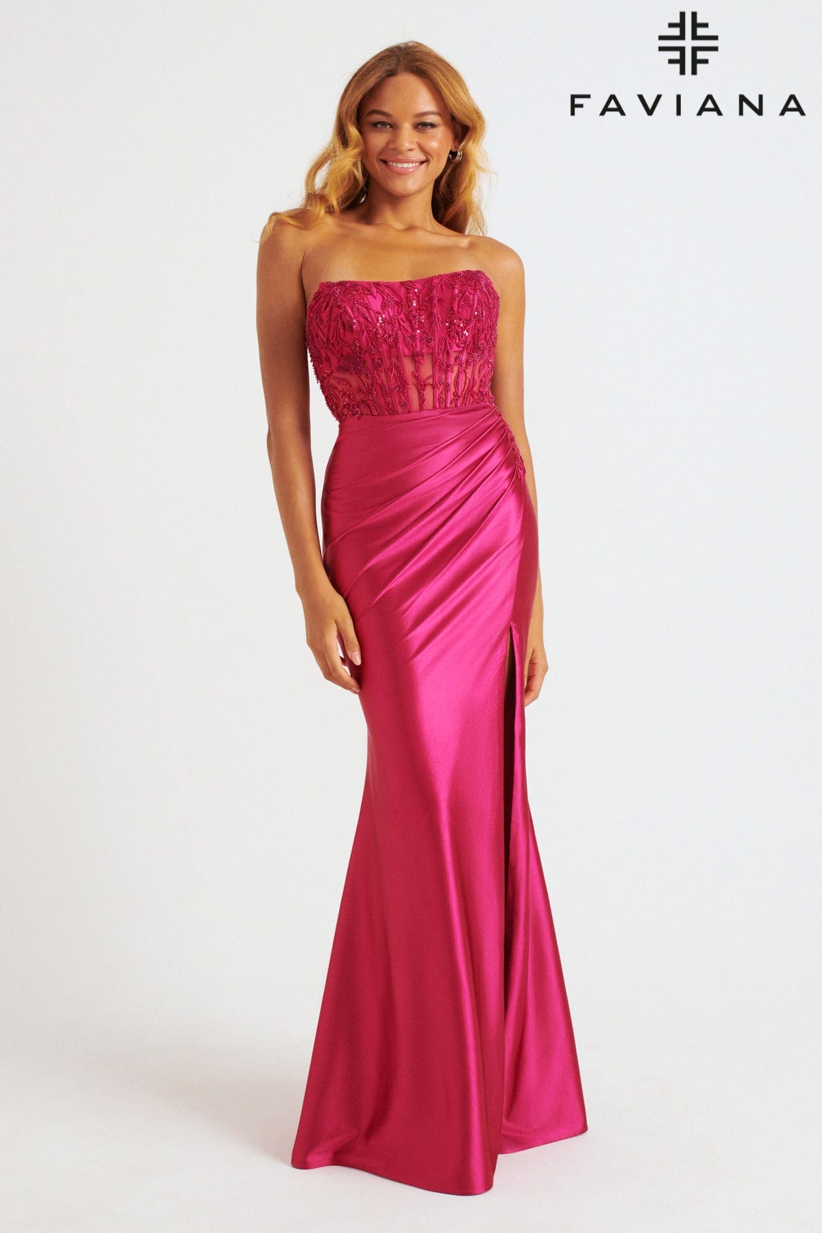 Faviana 11246 Long Beaded Corset Fitted Formal Prom Dress