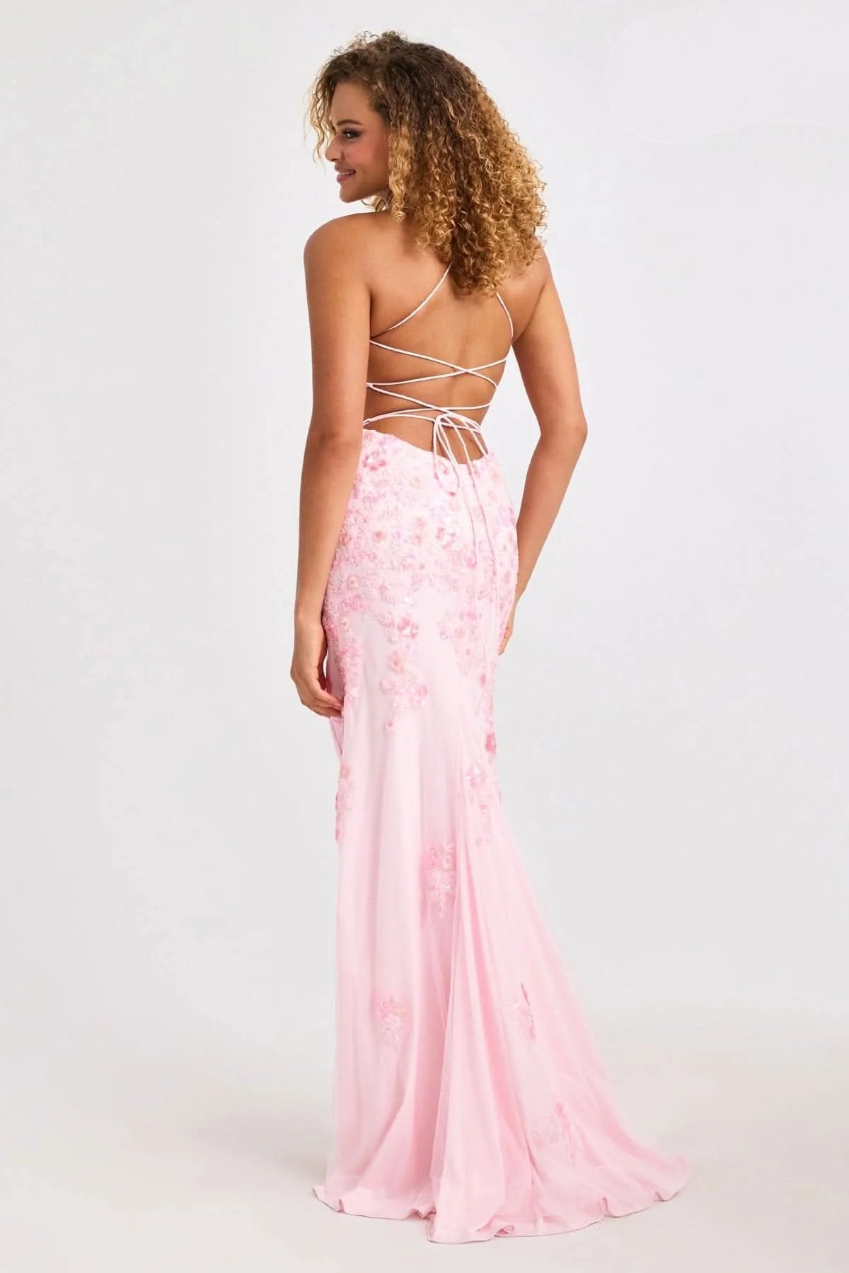 Faviana Style 11251 Long V-Neck Dress With Floral Beaded Appliqu Light Yellow / 10 Faviana Style 11251 Long V-Neck Dress With Floral Beaded Appliqu Light Yellow / 10