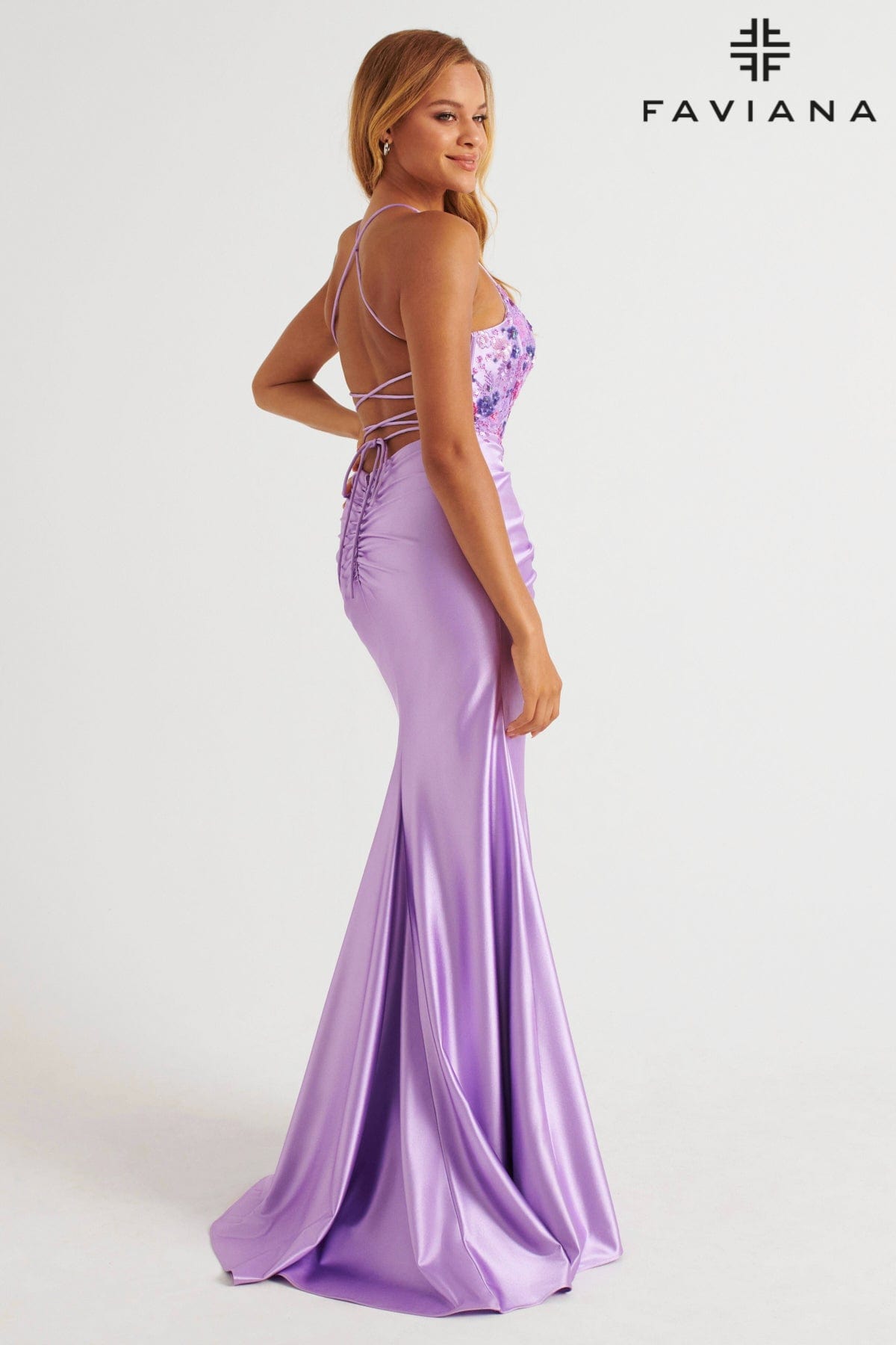 Faviana 11252 Long Formal Beaded Applique Corset Prom Dress