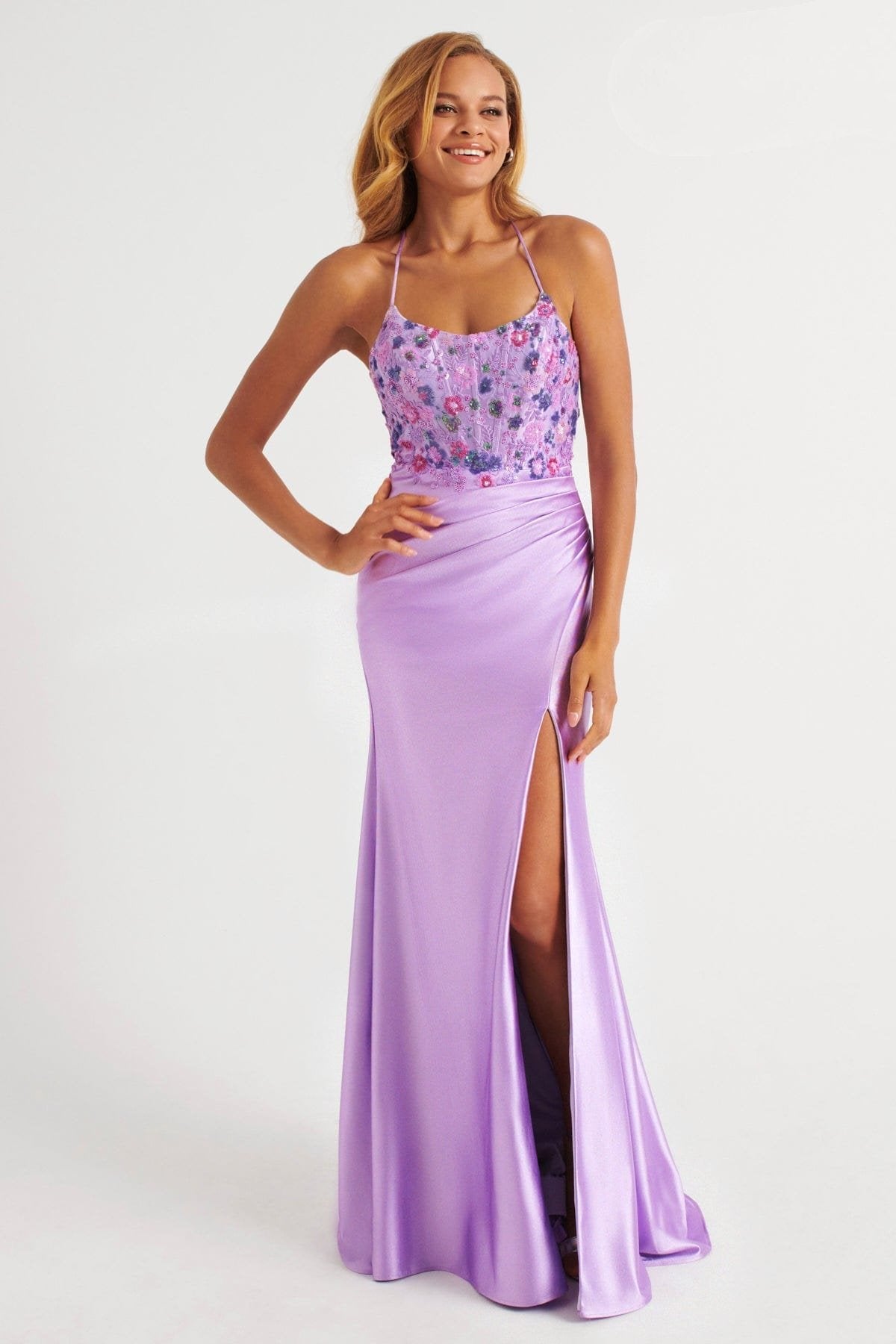 Prom Dresses Long Formal Beaded Applique Corset Prom Dress Lilac