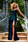 Prom Dresses Long Prom Beaded Slit Lace Formal Dress Dark Hunter Green